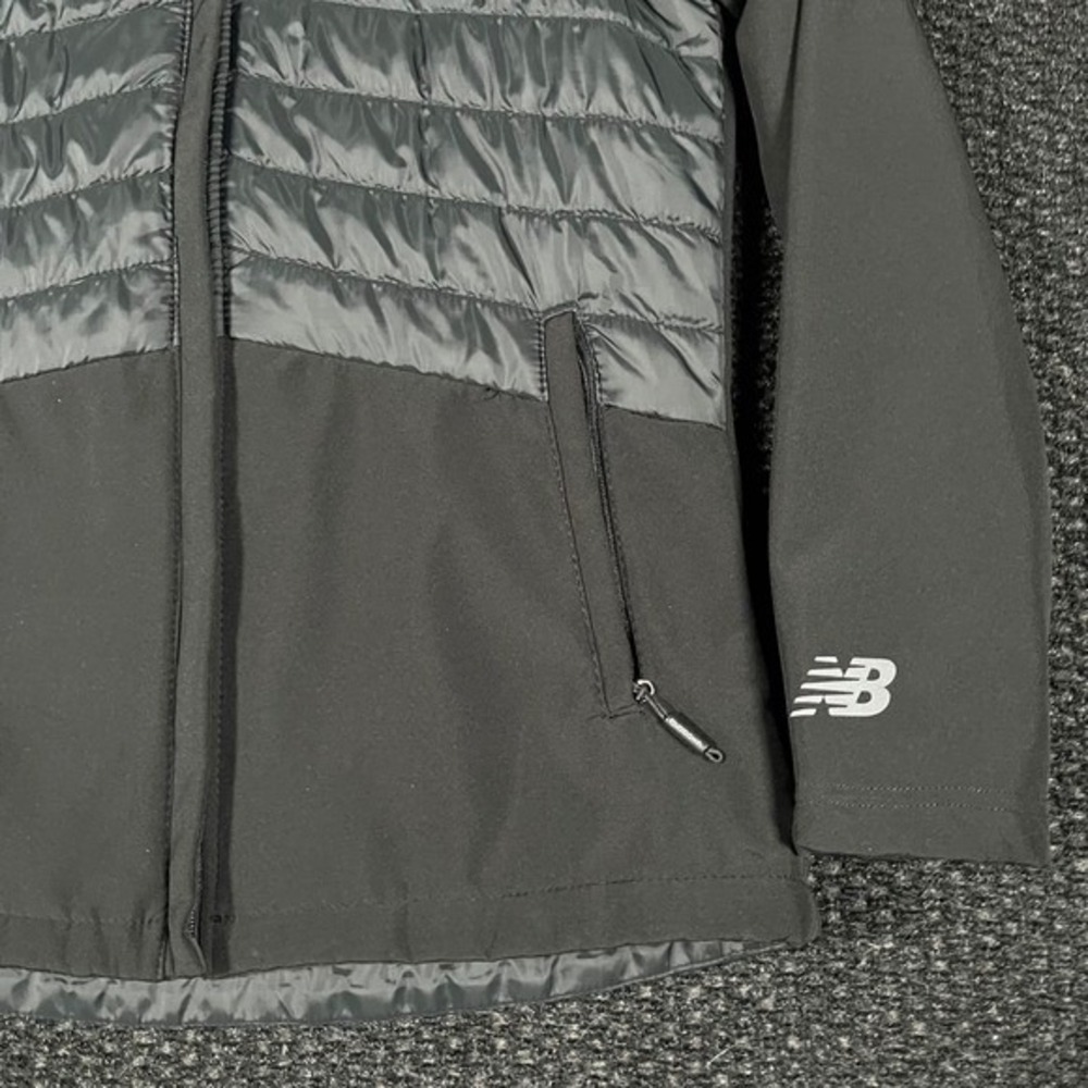 New Balance Womens Hybrid Puffer Jacket Black Hooded Full Zip Coat Size S - Picture 2 of 7
